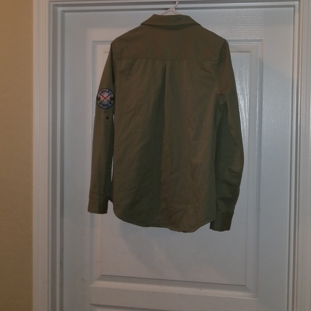 Olive Green Patches Button Down Shirt - Picture 2 of 2